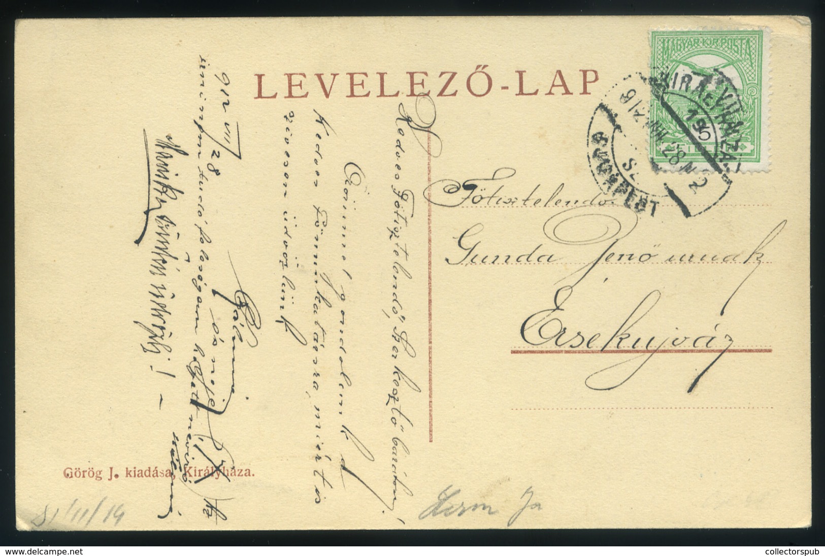 KIRÁLYHÁZA 1912. Kerényi Villa Képeslap, Mozgóposta Bélyegzéssel  /  Kerényi Villa  Vintage Pic. P.card TPO Pmk - Used Stamps