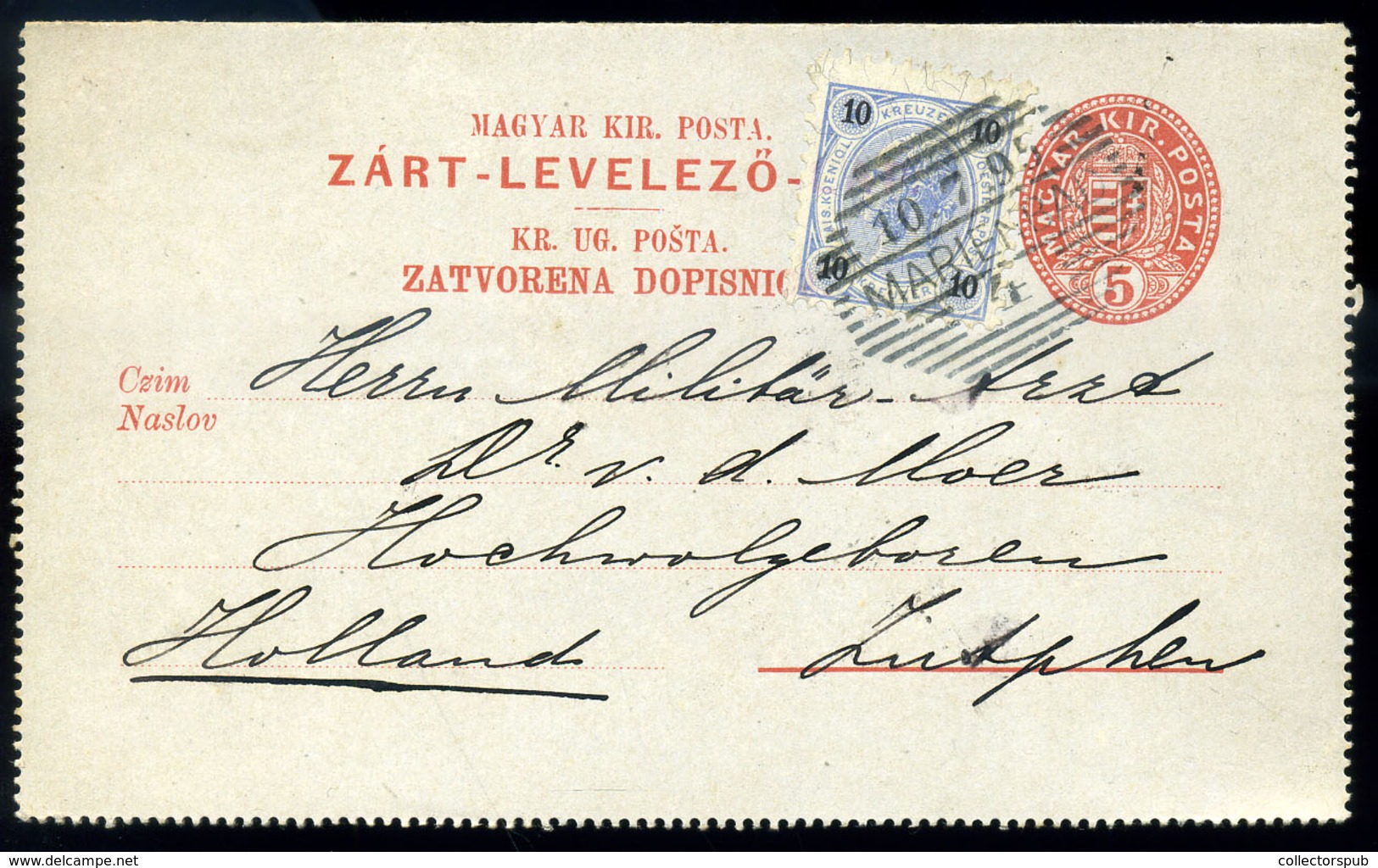 1895. Kétnyelvű Zárt 5Kr-os Díjjegyes Lap Osztrák Felhasználással! Szép álvegyes Bérmentesítés!  /  Bilingual Sealed 5 K - Covers & Documents