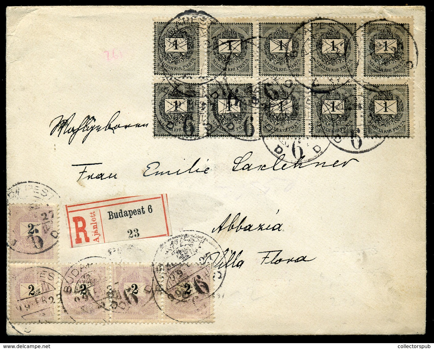 BUDAPEST 1899. Ajánlott Levél 5*2Kr + Tizestömb 1Kr Bérmentesítéssel Abbázába Küldve! Kiállítási Darab!  /  Reg Letter 5 - Used Stamps