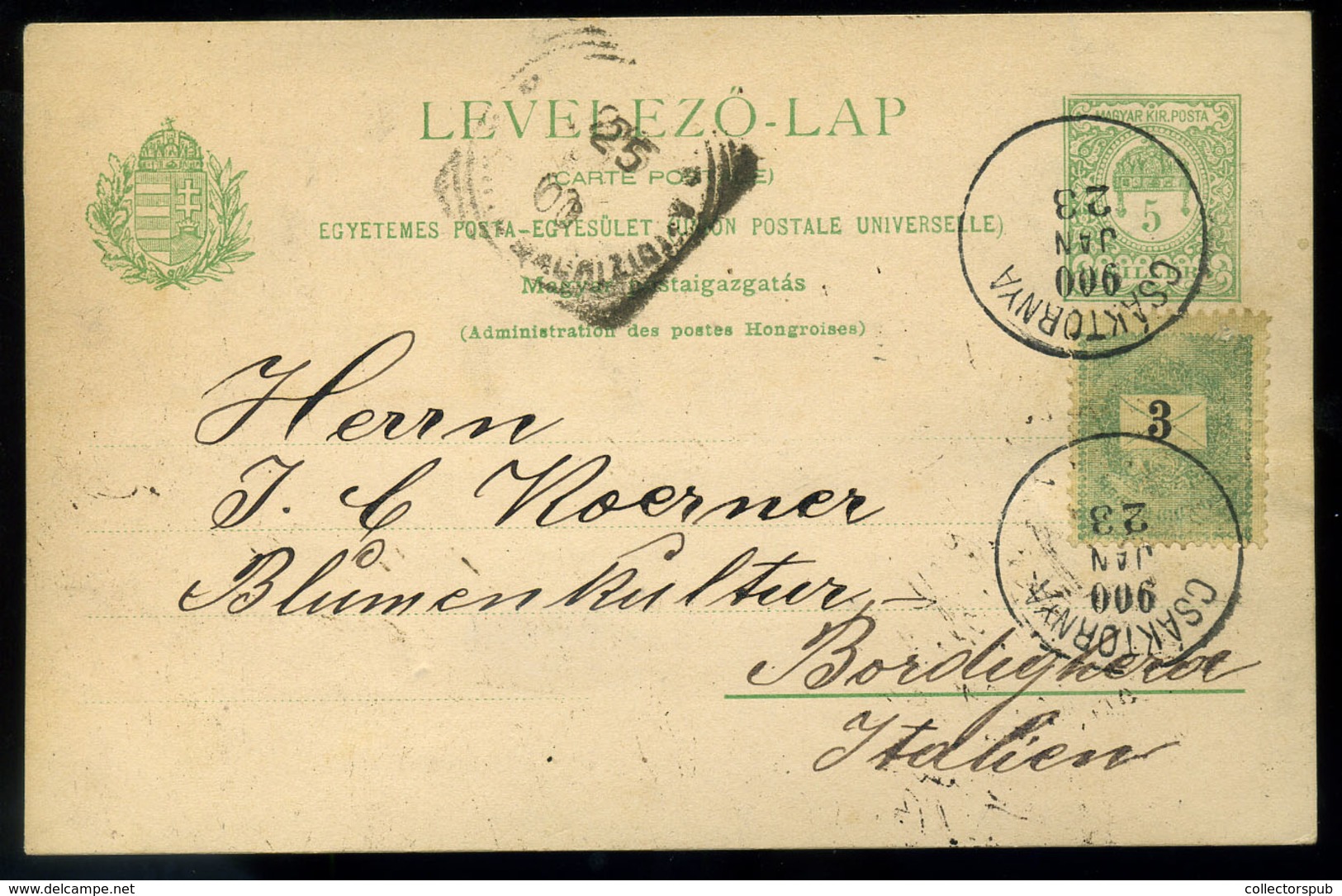 CSÁKTORNYA 1900.01.23. 5f Díjjegyes Levlap 3krkiegészítéssel Olaszországba Küldve! Igen Ritka Krajcár-turul Vegyes Bérme - Used Stamps