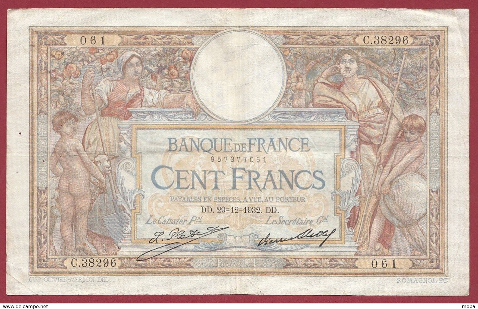 100 Francs "Luc Olivier Merson" Du 20/12/1932.DD----F/TTB+---ALPH .C.38296 - 100 F 1908-1939 ''Luc Olivier Merson''