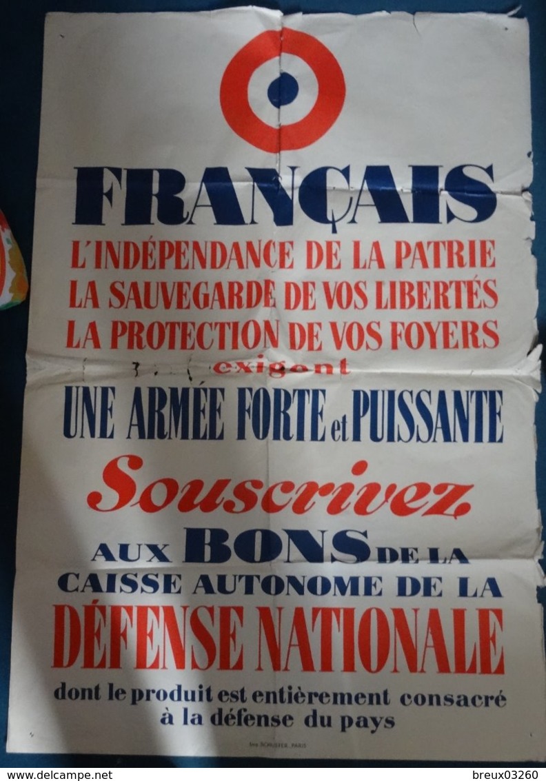 Document- Affiche : " Français ...exigent ,une Armée Forte Et Puissante .."- (117 Cm X 0.67 Cm ) - Documenti