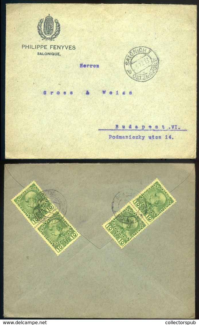 AUSZTRIA 1913. Levant, Salonich Levél Budapestre Küldve  /  AUSTRIA Levant Salonich Letter To Budapest - Lettres & Documents