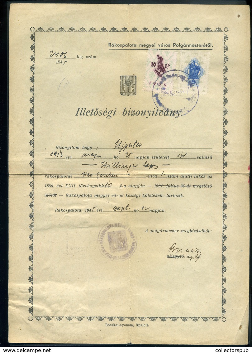 BUDAPEST 1946. Illetőségi Bizonyítvány  /  Authorization Certificate - Covers & Documents