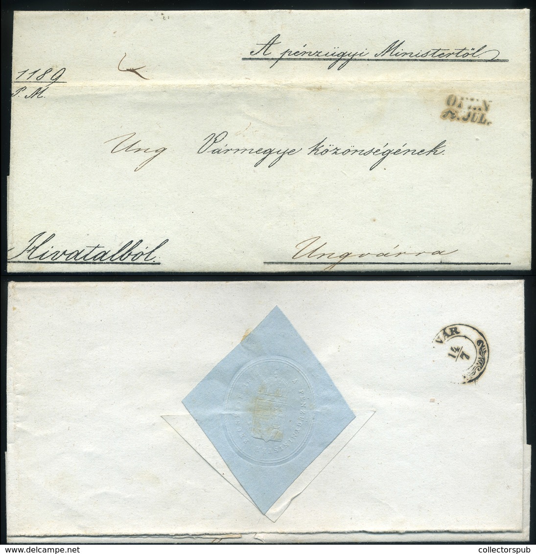 BUDA 1848.07.  Szabadságharc, Minisztériumi Boríték  Ungvárra Küldve  /  Revolution, Ministry Cov. To Ungvár - ...-1867 Prephilately