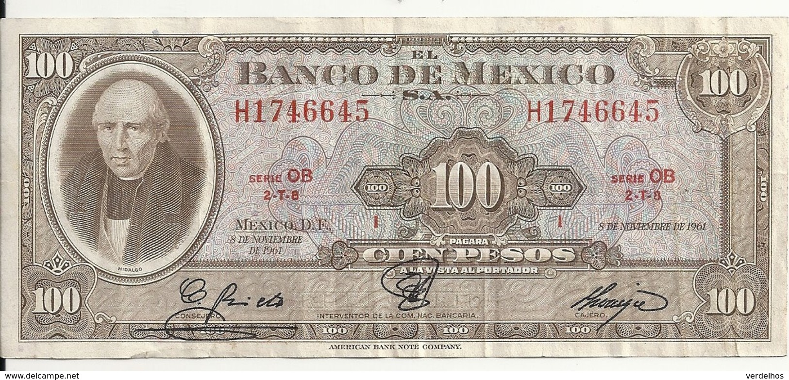 MEXIQUE 100 PESOS 1961 VF P 61 A - Mexiko