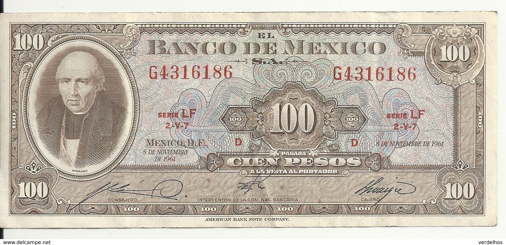 MEXIQUE 100 PESOS 1961 VF P 61 A - Mexiko