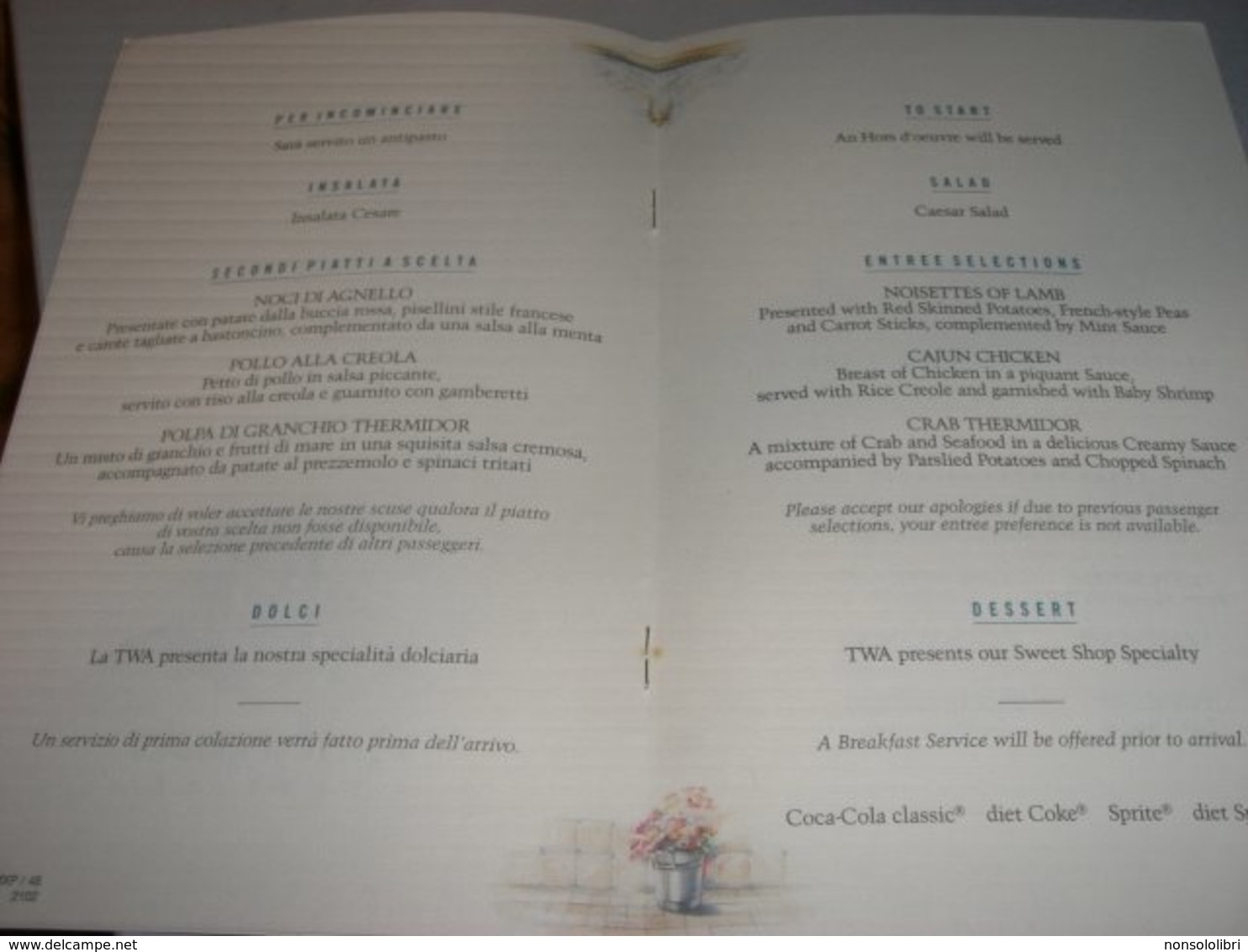 MENU' TRANS WORLD AIRLINES - Menu