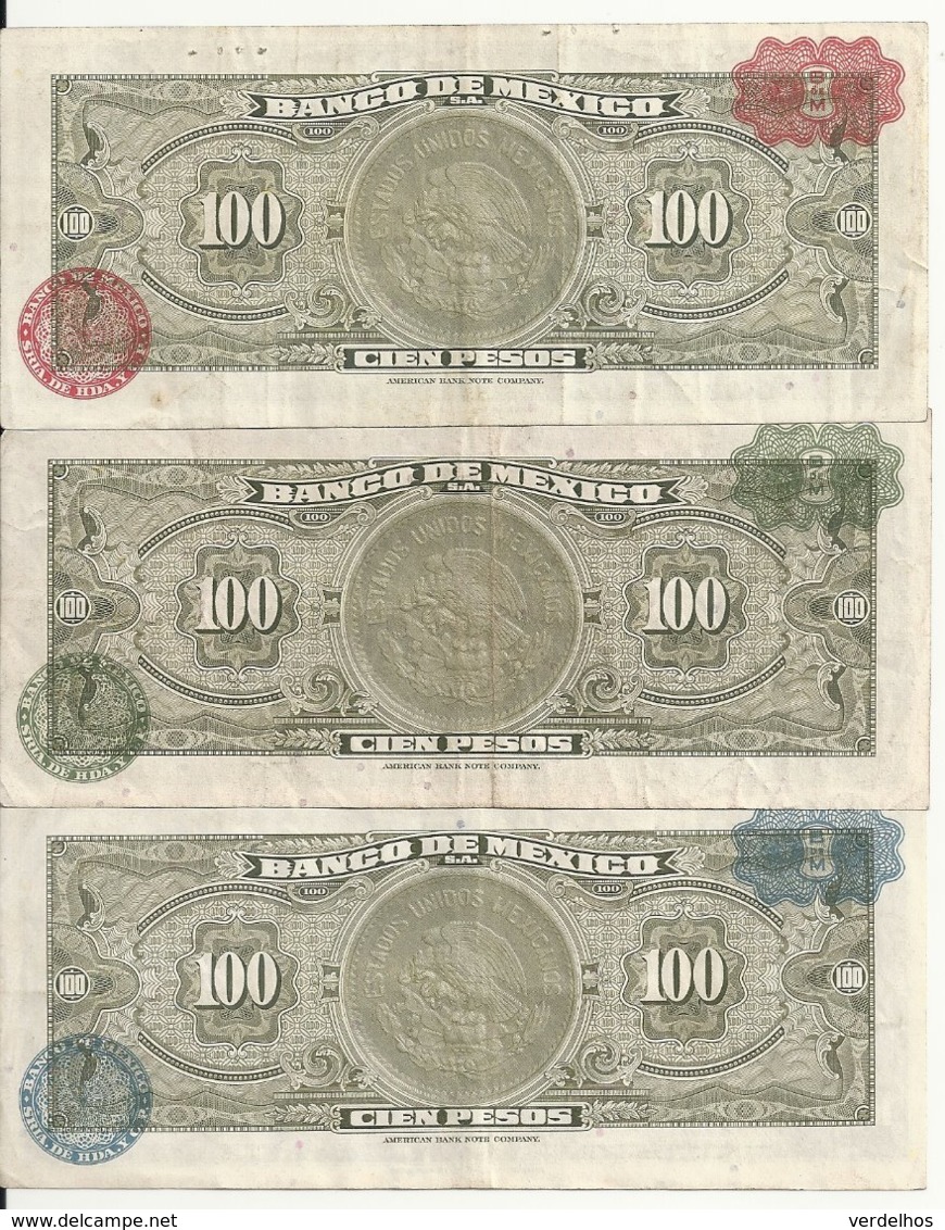 MEXIQUE 100 PESOS 1961 VF P 61 A ( 3 Billets ) 3 Sign Diff 6 Couleurs Diff - Mexiko