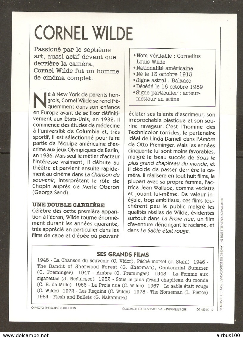 PORTRAIT DE STAR 1950 ÉTATS UNIS USA - ACTEUR CORNEL WILDE - UNITED STATES USA ACTOR CINEMA FILM PHOTO - Fotos