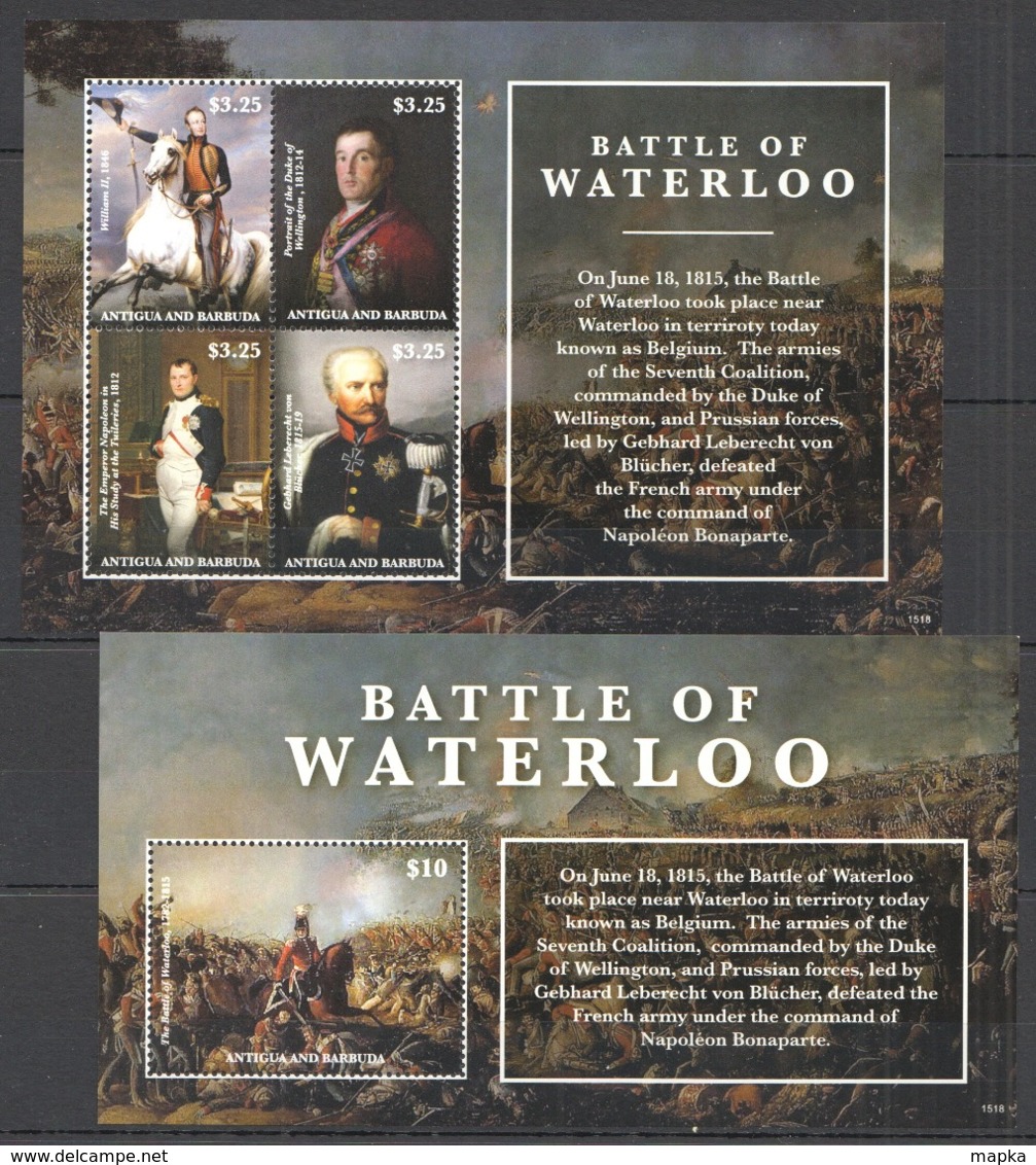 B494 2015 ANTIGUA & BARBUDA WAR BATTLE WATERLOO #5300-4 MICHEL 23 EURO BL+KB MNH - Franz. Revolution