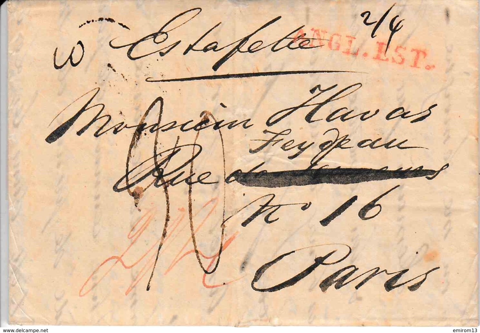 LAC De Londres 1831 Pour Paris Entrée En Angleterre Par Calais Estafette Manuscrit En Rouge Angl. Est 30 De Port - 1801-1848: Précurseurs XIX