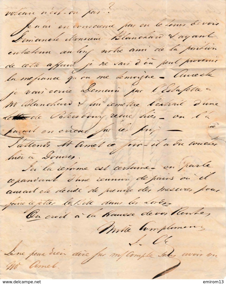 LAC De Londres 1831 Pour Paris Entrée En Angleterre Par Calais Estafette Manuscrit En Rouge Angl. Est 30 De Port - 1801-1848: Précurseurs XIX