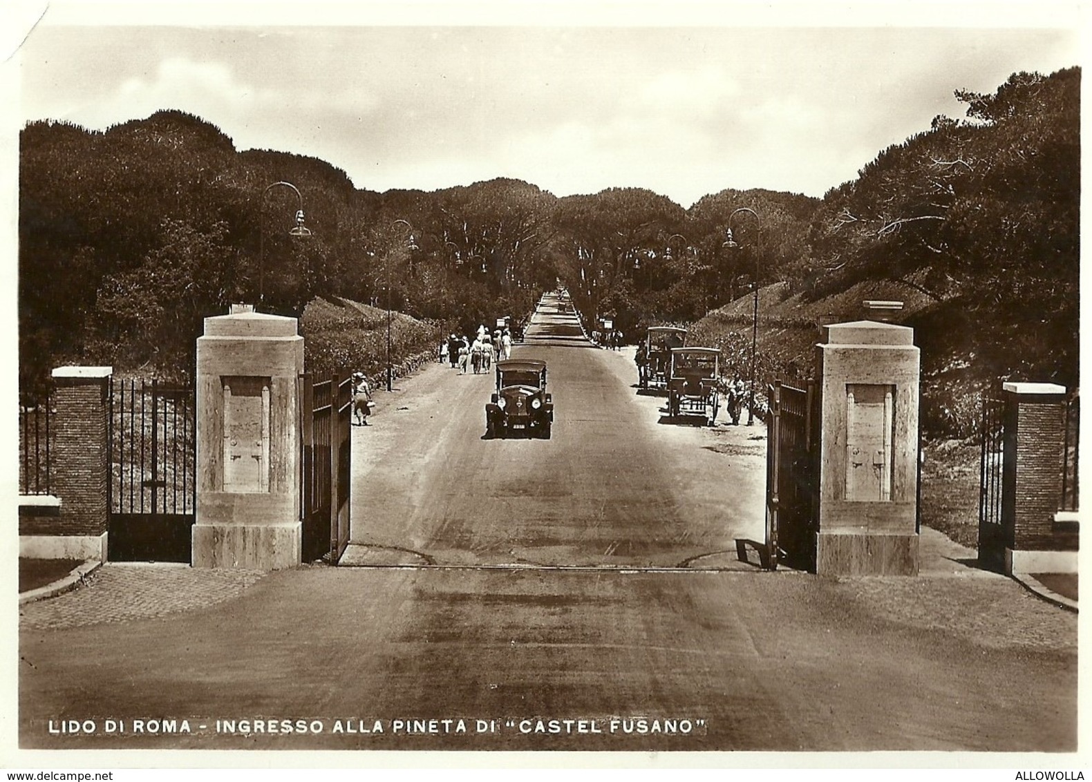 5966 "LIDO DI ROMA-INGRESSO ALLA PINETA DI CASTEL FUSANO" ANIMATA-VETTURA ANNI '30-CART. POST. ORIG. SPED. - Andere & Zonder Classificatie