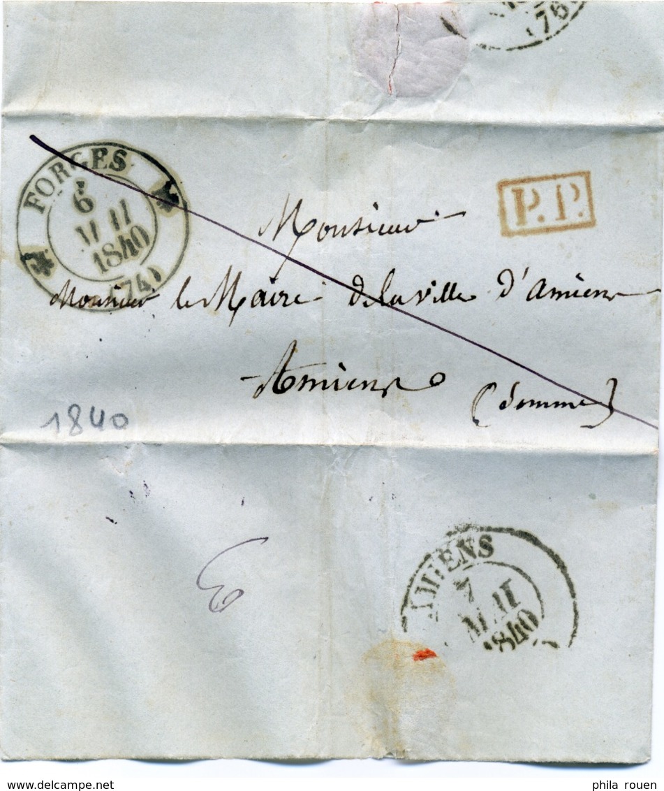 Lettre De Forges (les Eaux) (Seine Inférieure) à Amiens (Somme) 1840 - 1801-1848: Précurseurs XIX