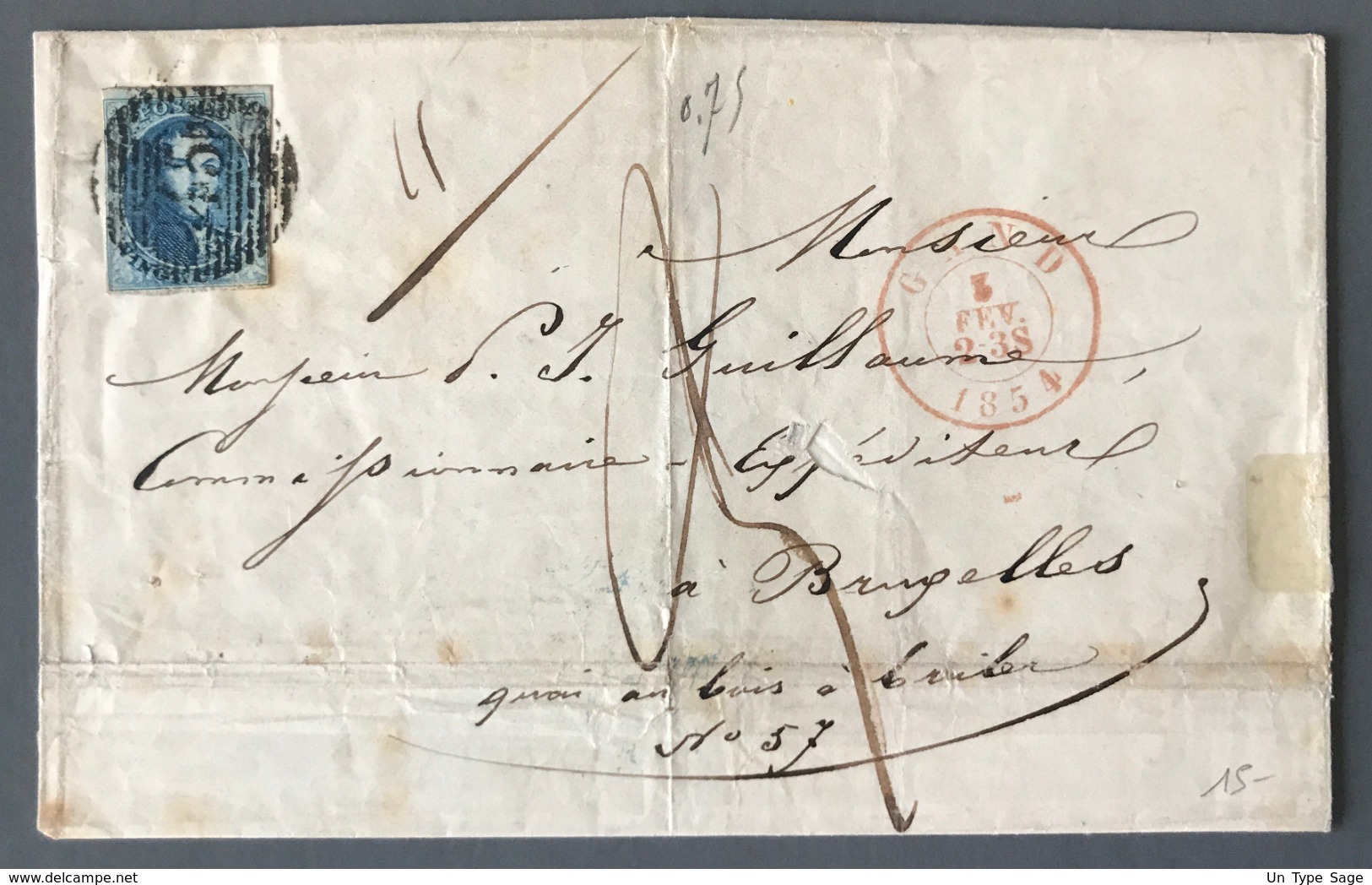 Belgique, Medaillon Sur Lettre De Gand Pour Bruxelles 1854 - (B2476) - 1849-1865 Médaillons (Autres)