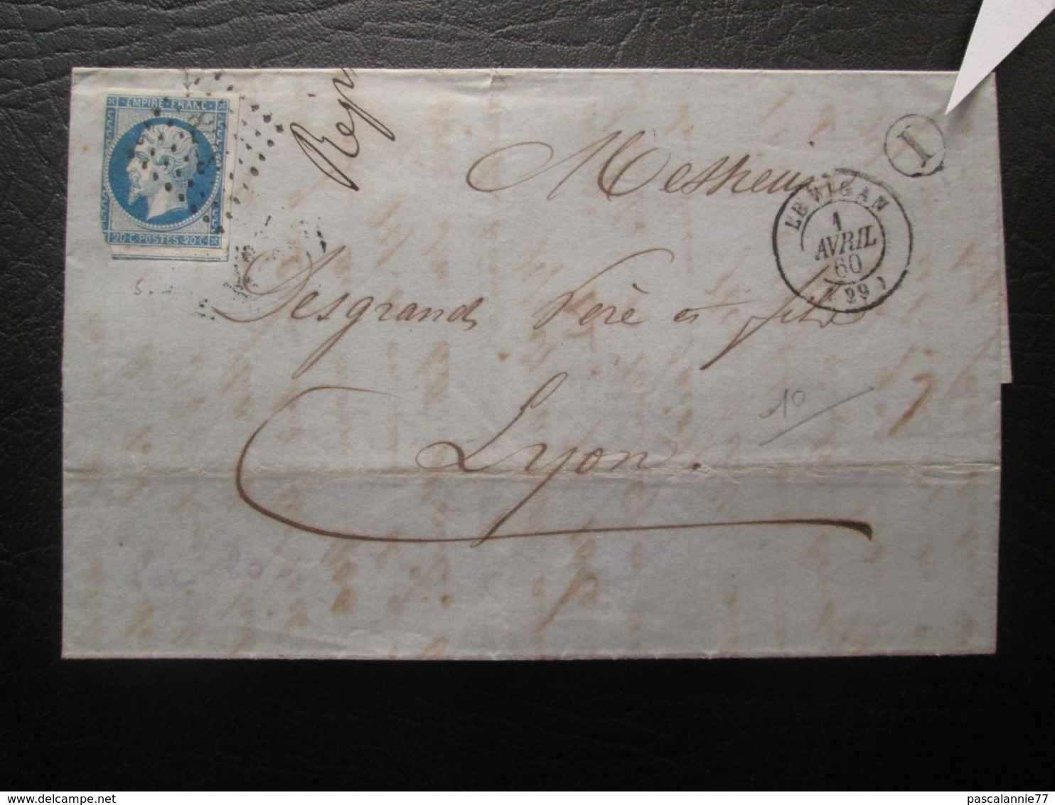 Lettre  Avec Un N° 14 Bleu Type I TTB Cachet De Facteur I Date Du 01/04/1860 De Le Vigan Pour Lyon - 1849-1876: Période Classique