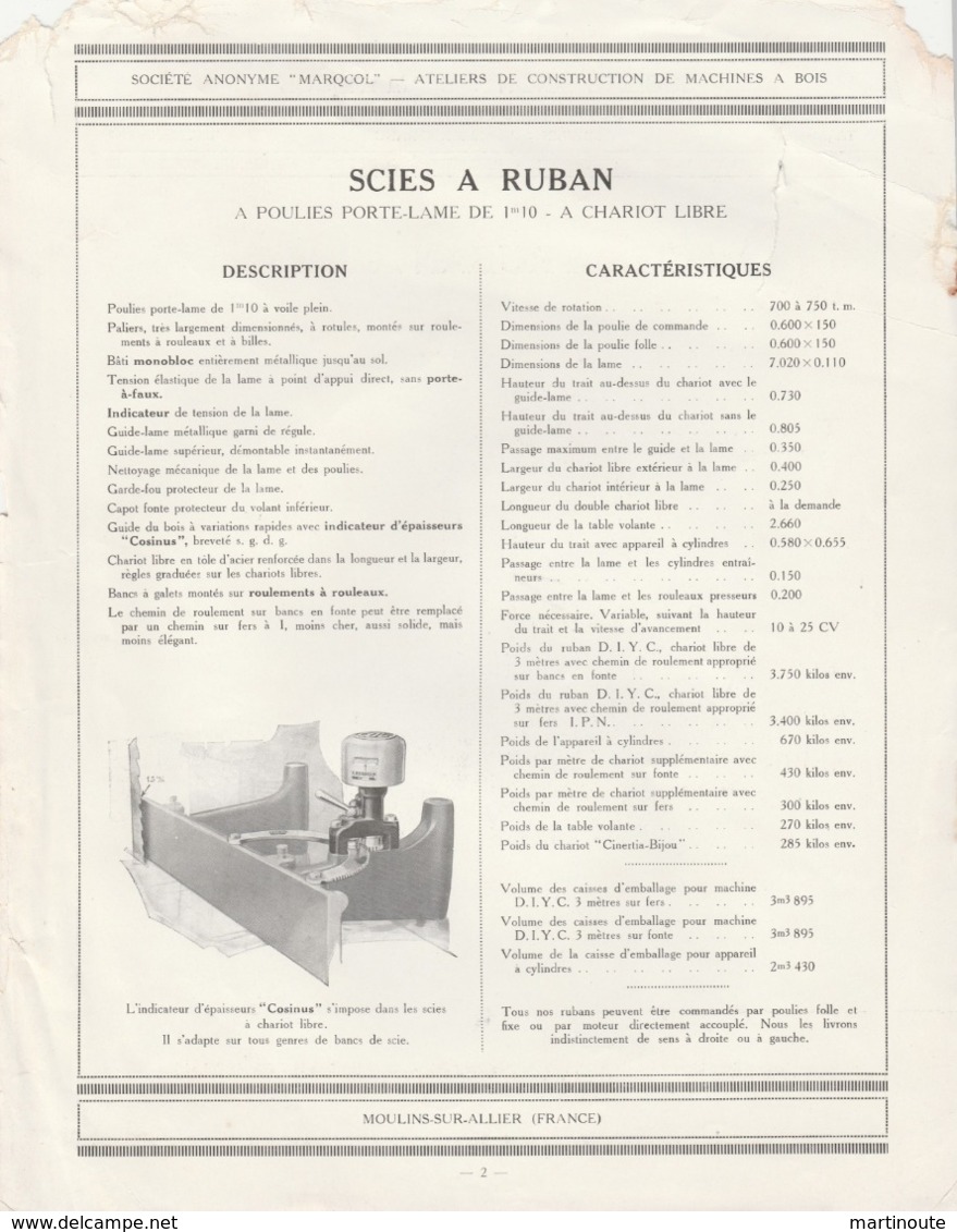 -  03 - MOULINS - Publicités pour scies à ruban MARQCOL, machines à bois à MOULINS 03 ( 35 publicités )  - 007