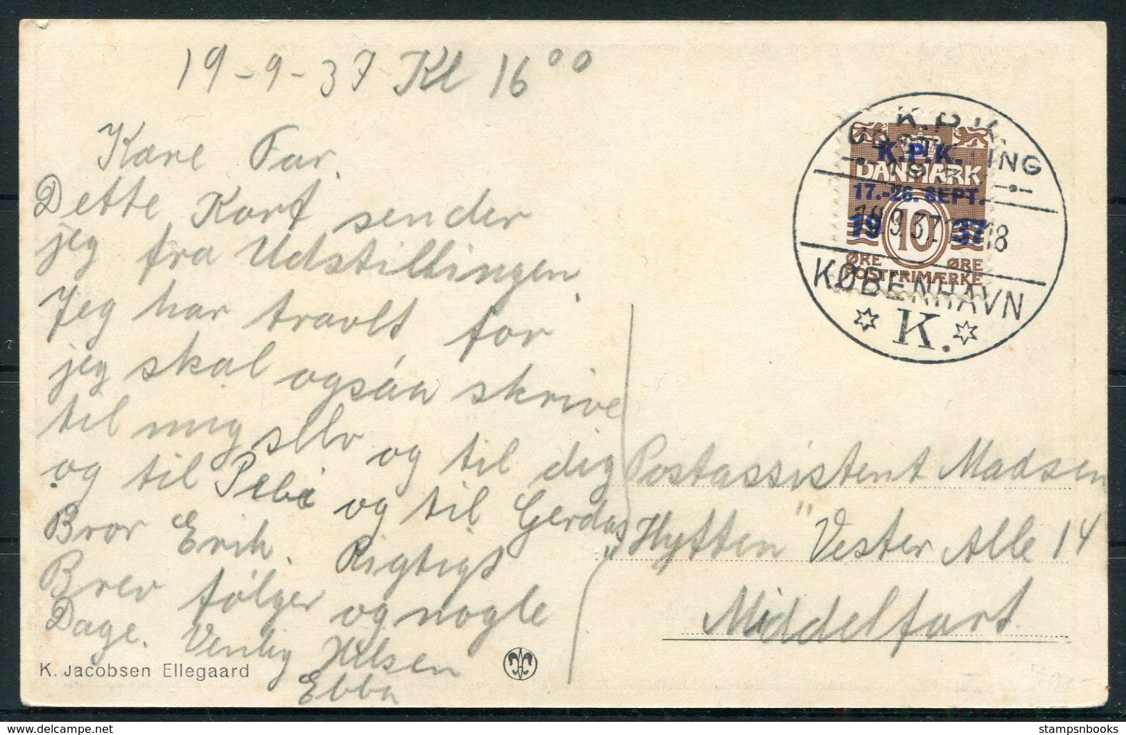 1937 Denmark Copenhagen Philatelic Club Jubilee Postcard. KPK Jubilæumudstilling - Covers & Documents