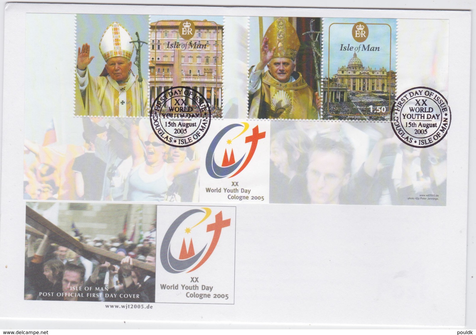 Isle Of Man 2005 FDC World Youth Day Pope John Paul II - Pope Benedict XVI Souvenir Sheet (NB**LAR8-58) - Papas