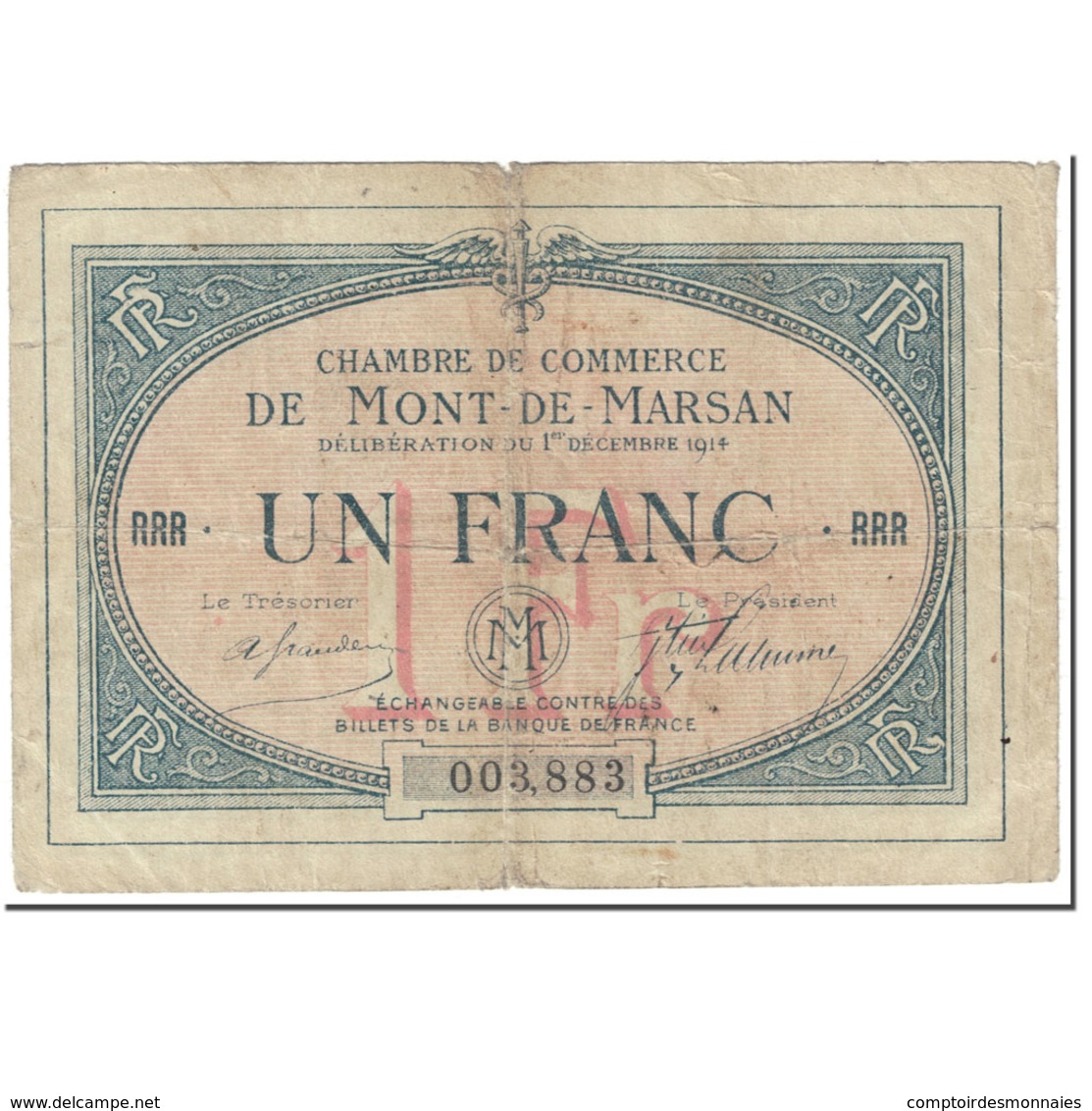 France, Mont-de-Marsan, 1 Franc, 1914, AB, Pirot:82-08 - Camera Di Commercio