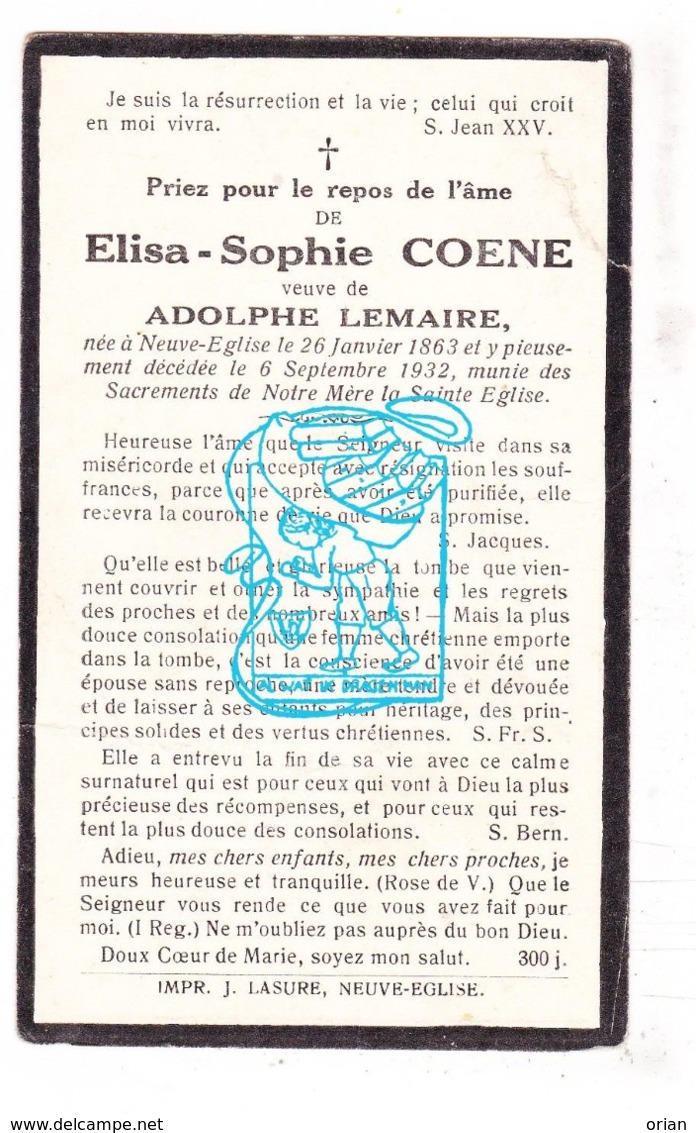 DP Elisa S. Coene ° Nieuwkerke Neuve-Eglise 1863 † 1932 X Adolphe Lemaire - Andachtsbilder