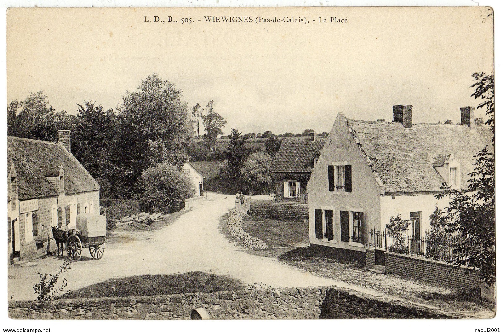 WIRWIGNES ( Près De Boulogne Sur Mer ) - 62 - La Place - Attelage Cheval Cariole - Autres & Non Classés