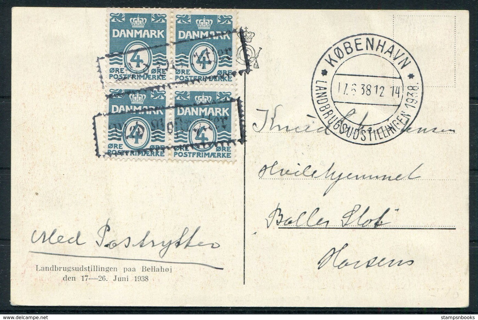 1938 Denmark Copenhagen Landbrugsudstillingen Paa Bellahej Postcard. First Day Of Exhibition - Storia Postale