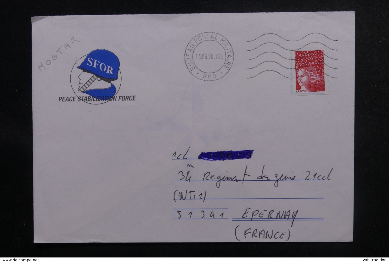 FRANCE - Enveloppe Illustrée De La SFOR , Oblitération Du Bureau Militaire 660 Pour La France En 1998 - L 47027 - 1961-....