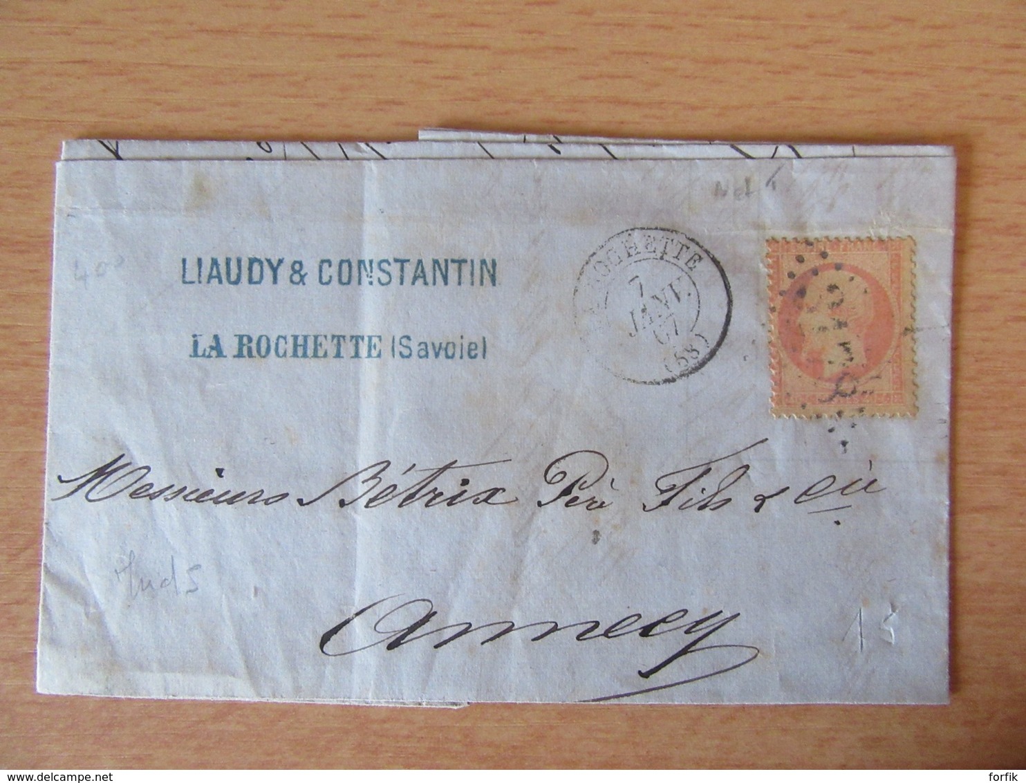 Timbre Napoléon III 40c YT 23 Sur Lettre - GC 3178 La Rochette Vers Annecy - 1867 - 1862 Napoleon III