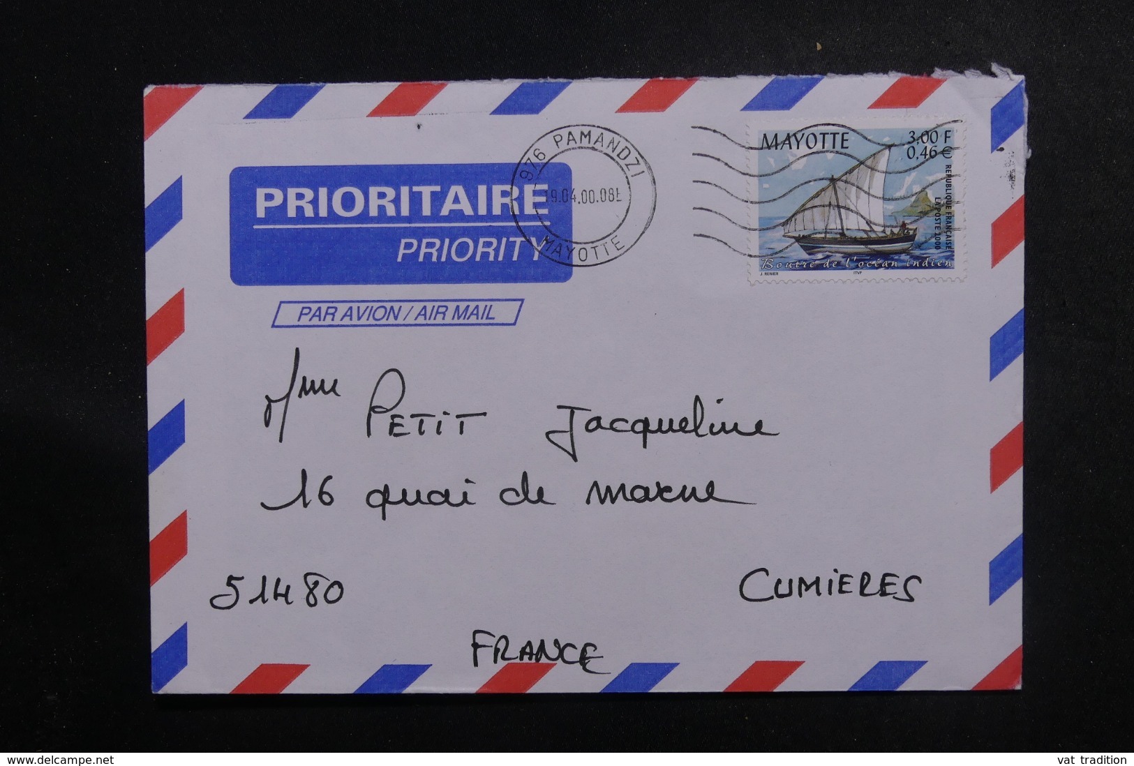 MAYOTTE - Enveloppe De Pamandzi Pour La France En 2000, Affranchissement Plaisant - L 47034 - Lettres & Documents