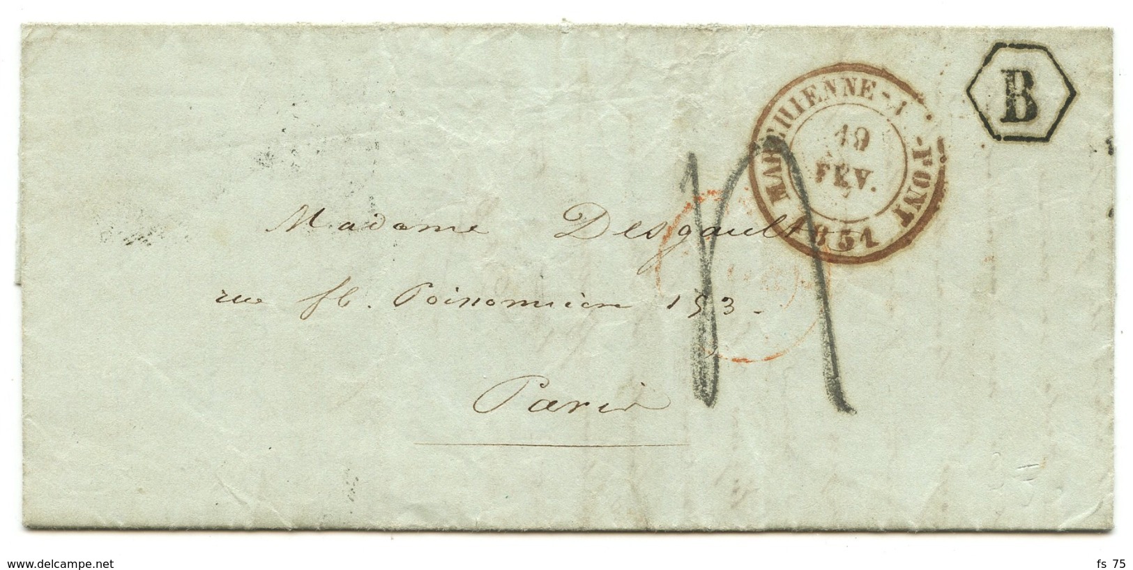 BELGIQUE - CAD MARCHIENNE AU PONT + BOITE B  SUR LETTRE AVEC TEXTE DE MARCHIENNE  POUR LA FRANCE, 1851 - 1849-1865 Medaillen (Sonstige)