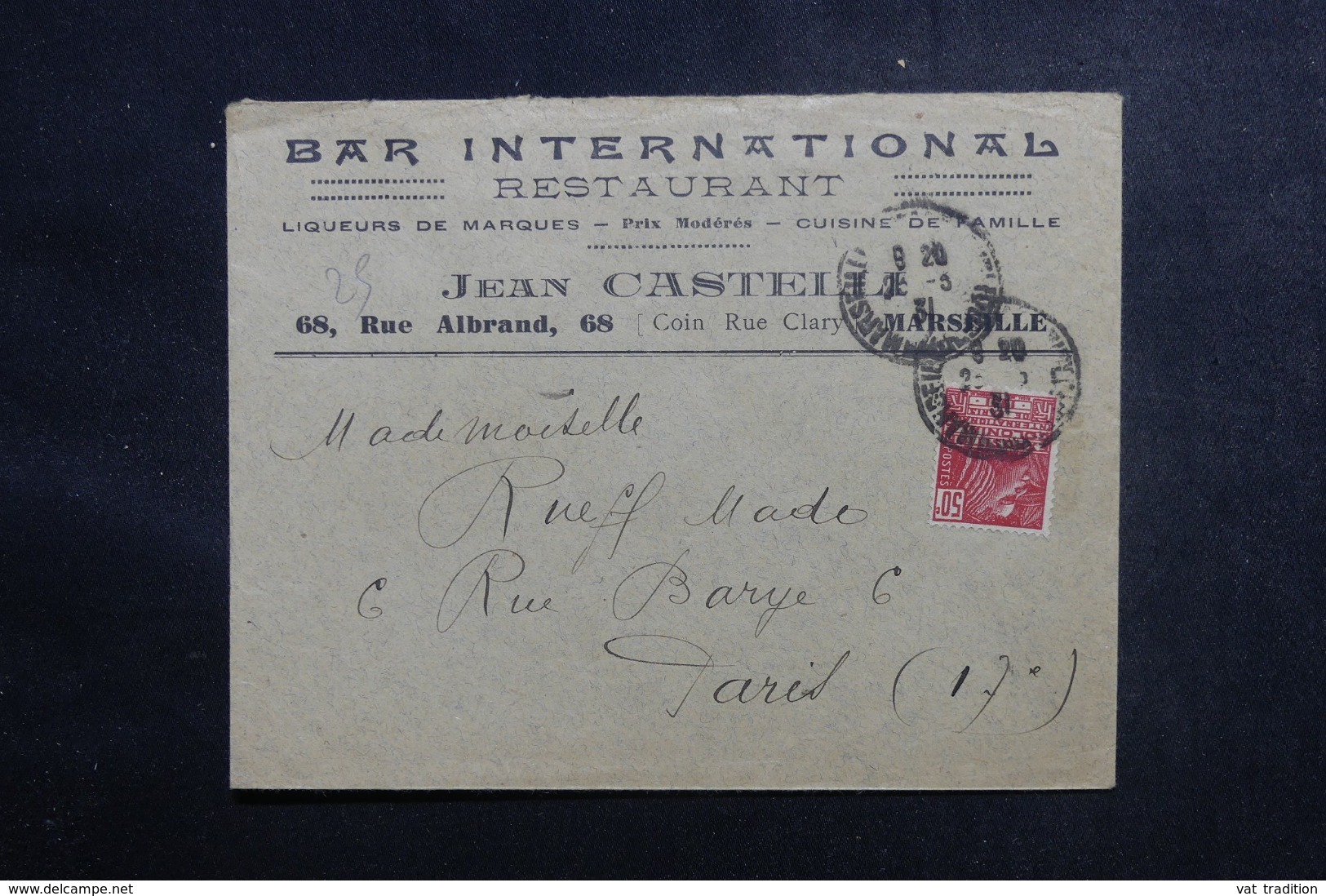 FRANCE - Enveloppe Commerciale De Marseille Pour Paris En 1931, Affranchissement Femme Fachi - L 47052 - 1921-1960: Période Moderne