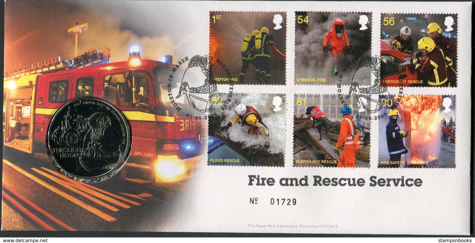 2009 GB Fire And Rescue Services First Day Cover. Royal Mint Chester Fire Station. Moreton In Marsh - 2001-2010 Em. Décimales