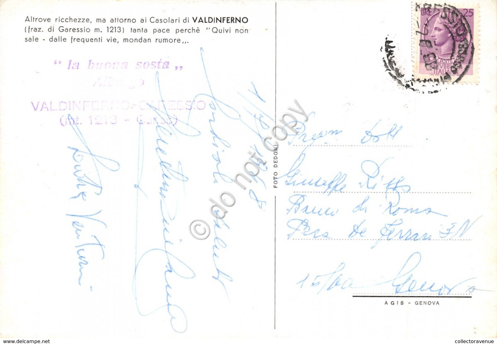 Cartolina Valdinferno Casolari Timbro Albergo La Buona Sosta 1968  (Cuneo) - Cuneo