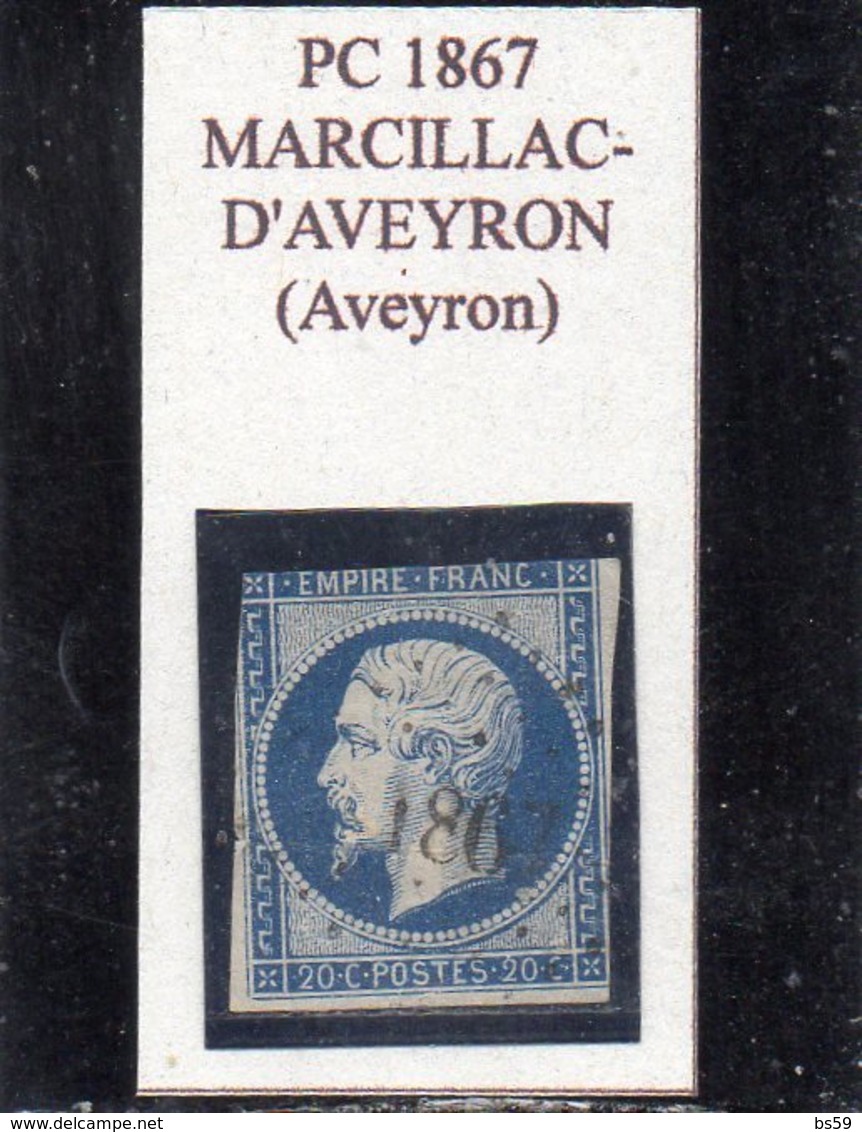 Aveyron - N° 14A (déf) Obl PC 1867 Marcillac-d'Aveyron - 1853-1860 Napoléon III