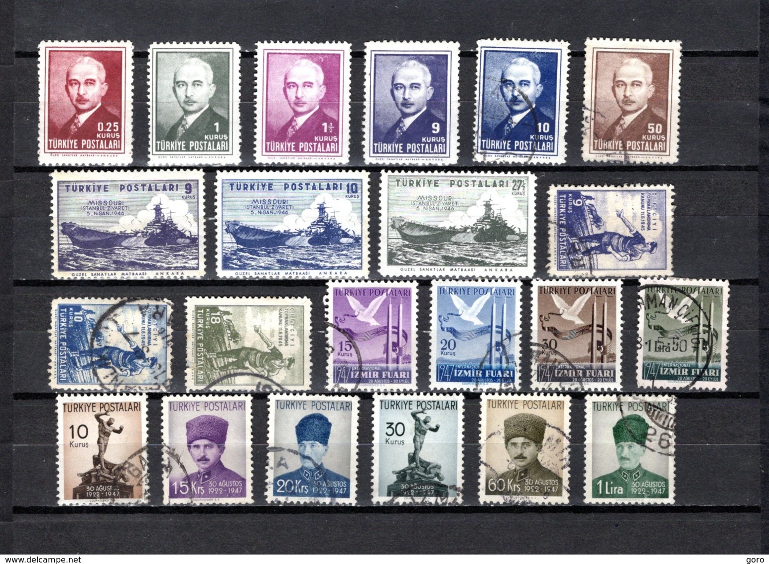 Turquía  1946-47 .-  Y&T  Nº   1031/1036-1037/1039-1040/1042-1044/1047-1048/1053 - Usados