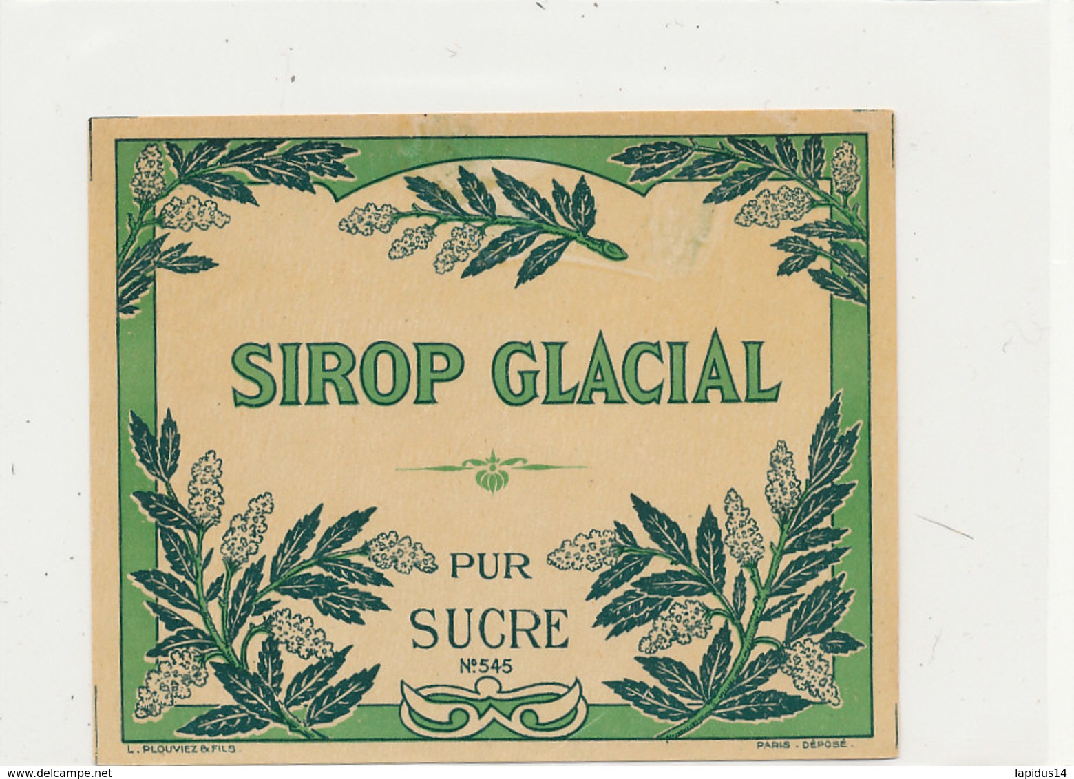 AN 568 / ETIQUETTE     SIROP  GLACIAL  PUR SUCRE N° 545 - Other & Unclassified