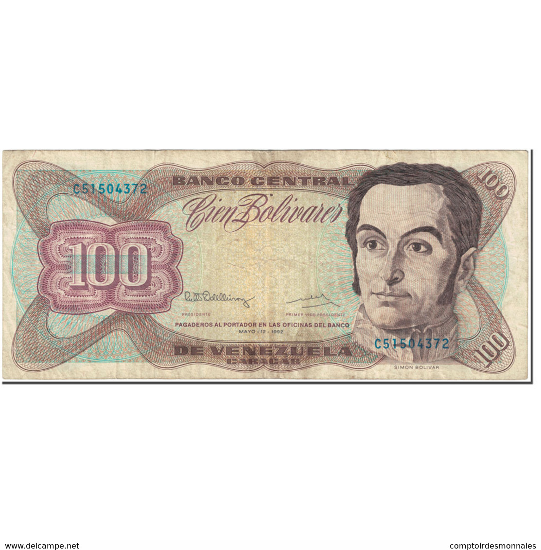 Billet, Venezuela, 100 Bolivares, 1992, 1992-05-12, KM:66d, B - Venezuela