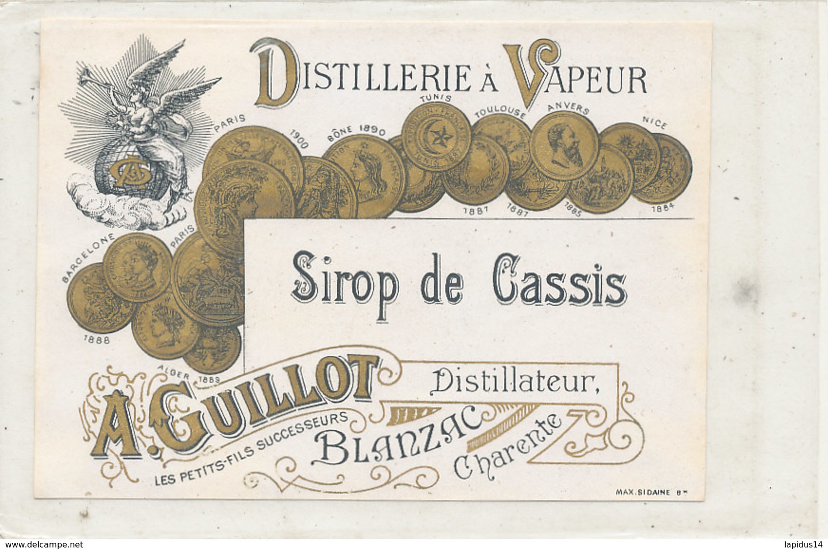 AN 599 / ETIQUETTE  SIROP DE  CASSIS  A. GUILLOT  BLANZAC CHARENTE - Other & Unclassified