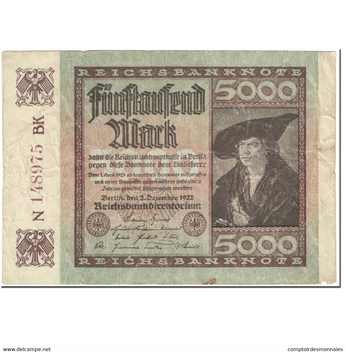 Billet, Allemagne, 5000 Mark, 1922, 1922-12-02, KM:81c, TB - 5000 Mark