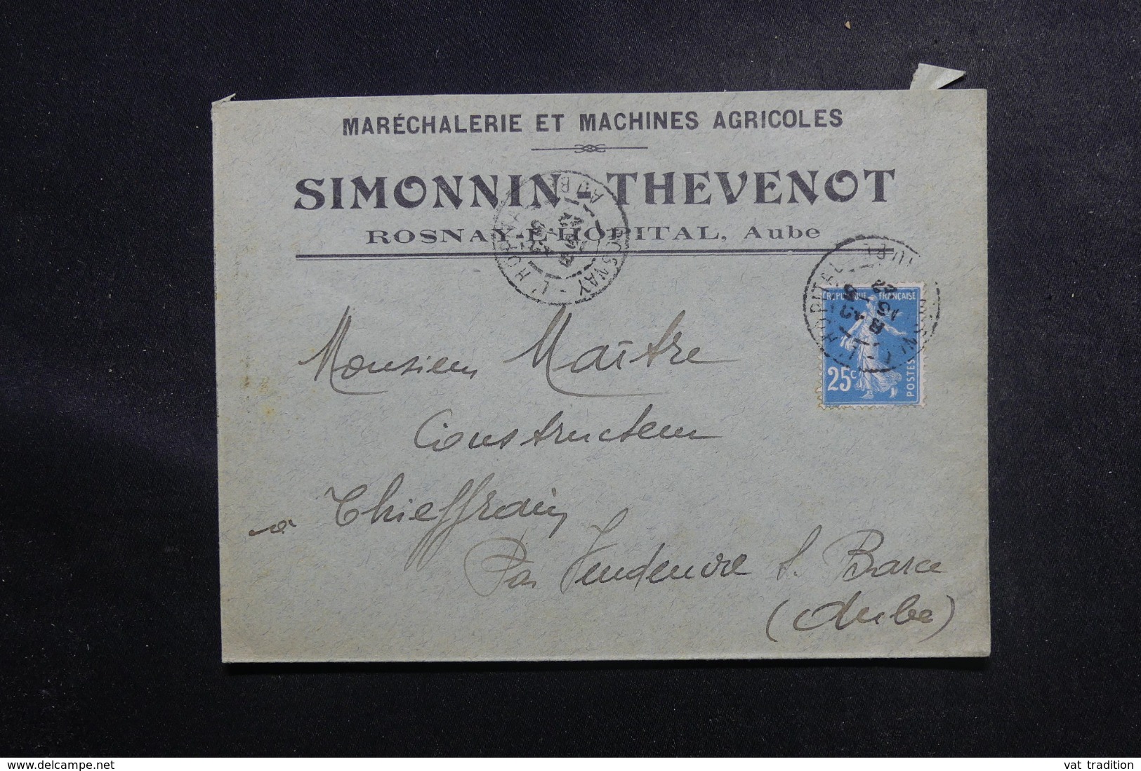 FRANCE - Enveloppe Commerciale De Rosnay L'Hopital Pour Thieffrain En 1922, Affranchissement Type Semeuse - L 47087 - 1921-1960: Période Moderne