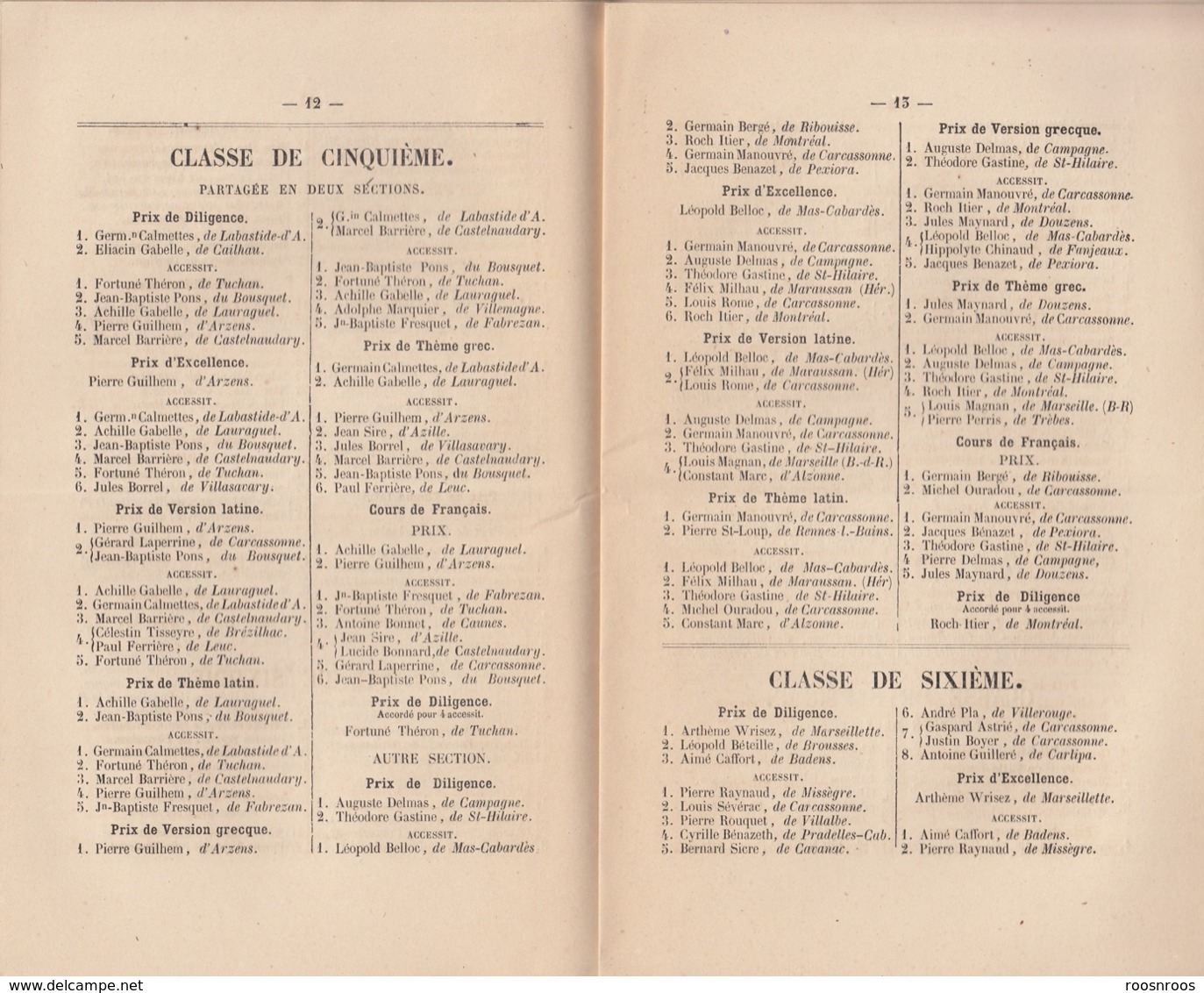 VIEUX PAPIERS - DISTRIBUTION DES PRIX - PETIT SEMINAIRE DE CARCASSONNE AUDE 1864 - Diplomi E Pagelle