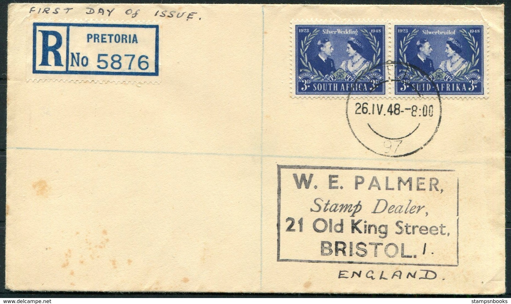 1948 South Africa Registered Pretoria Silver Wedding First Day Cover. - FDC