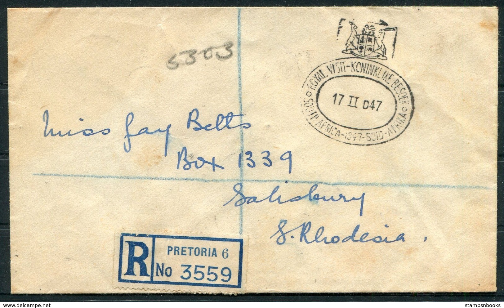 1947 South Africa Pretoria Registered Royal Visit First Day Cover. - FDC