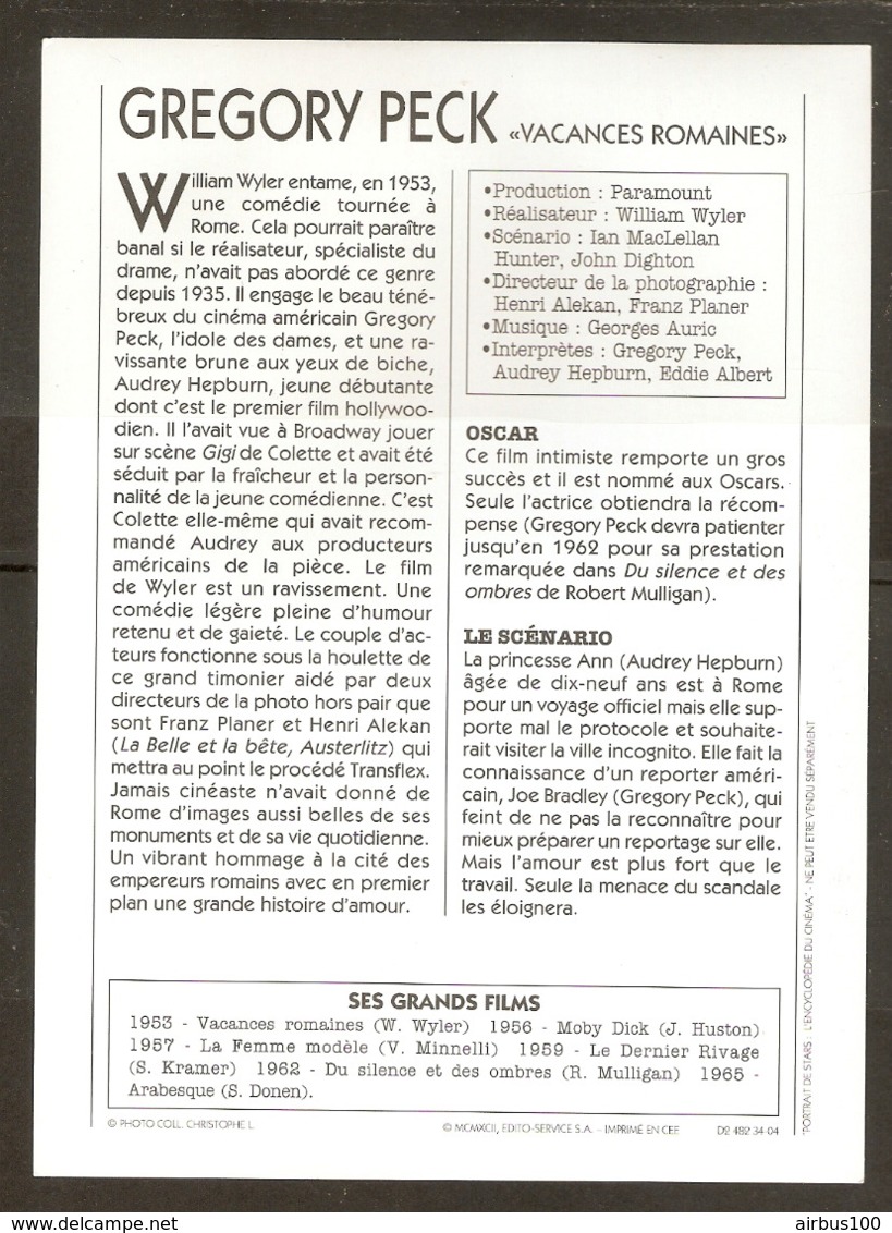 PORTRAIT DE STAR 1953 ÉTATS UNIS USA - ACTEUR GREGORY PECK VACANCES ROMAINES - UNITED STATES USA ACTOR CINEMA FILM PHOTO - Fotos