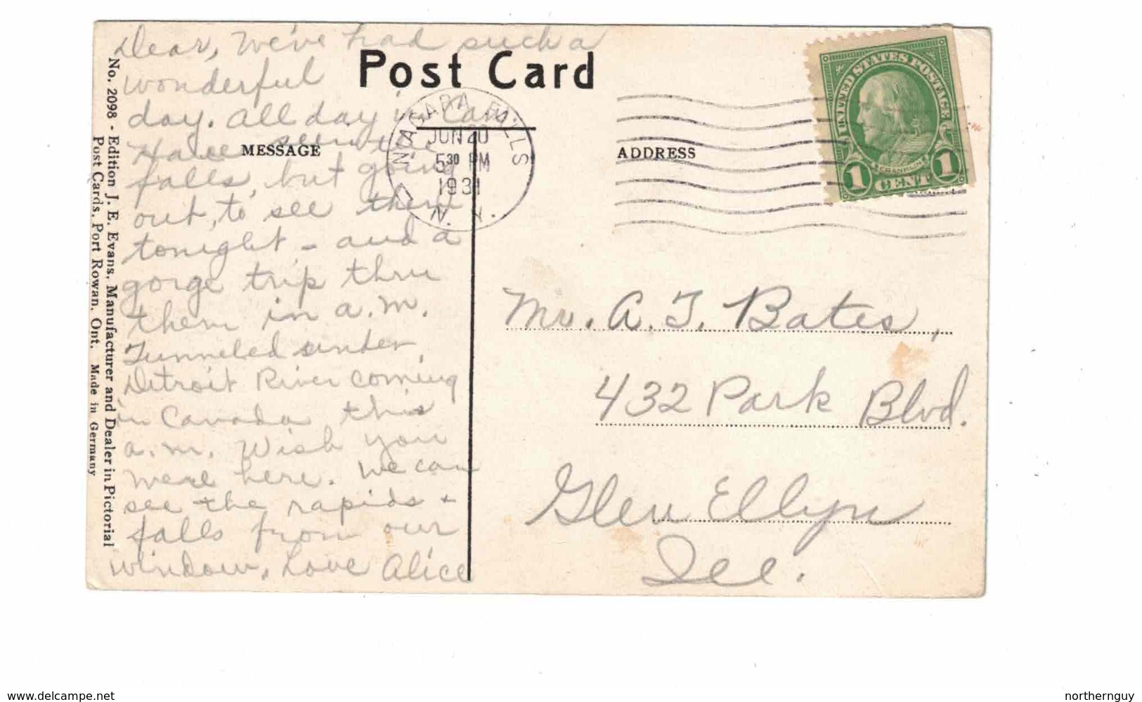 CAYUGA, Ontario, Canada, RR Bridge?, Grand River, 1931 J E Evans Postcard, Halidmand County - Windsor