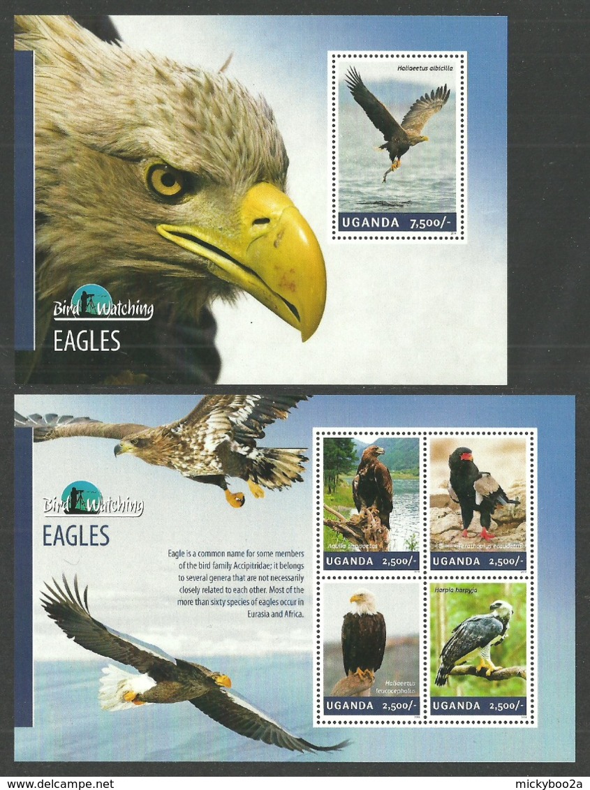 UGANDA 2014 BIRDS OF PREY EAGLES SET OF 2 M/SHEETS MNH - Uganda (1962-...)