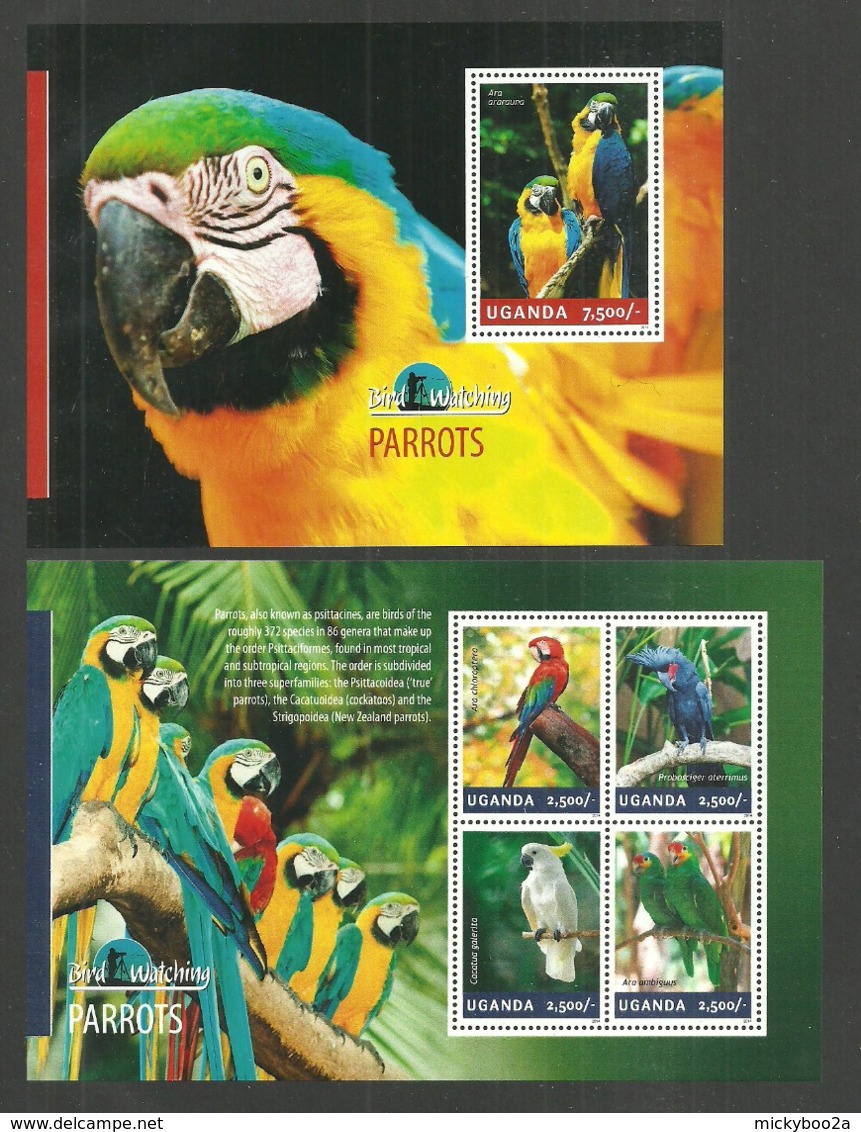 UGANDA 2014 BIRDS PARROTS SET OF 2 M/SHEETS MNH - Uganda (1962-...)