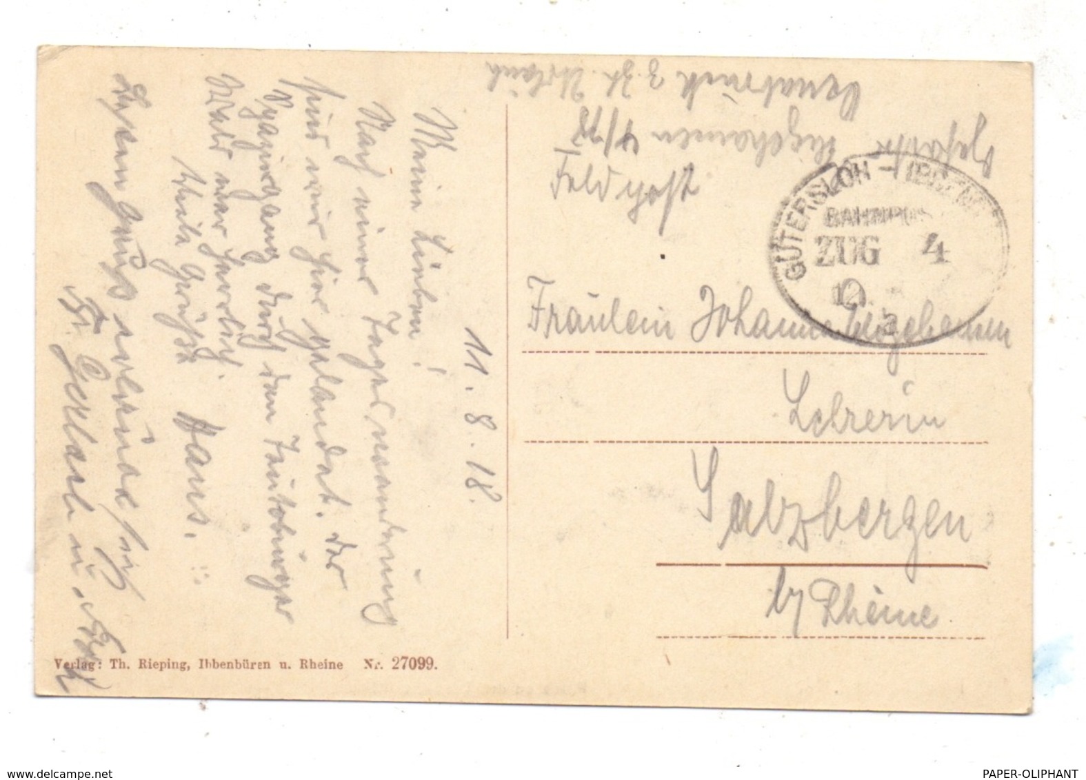 4530 IBBENBÜREN, Partie An Den Dörenther Klippen, 1918, Feldpost - Bahnpost Gütersloh - Ibbenbüren - Ibbenbüren